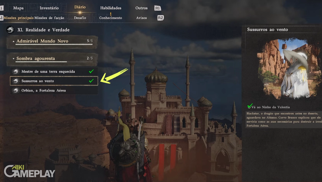 Desbloqueio definitivo do dragão Black Star em Crimson Desert no capítulo 11 Tela de missão em Crimson Desert mostrando o desbloqueio definitivo do dragão Black Star no capítulo 11