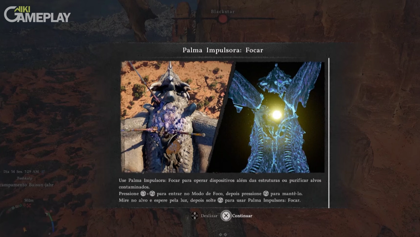 Removendo lanças de bismuto do dragão Black Star em Crimson Desert passo a passo Jogador usando a habilidade de foco para remover lanças de bismuto do dragão Black Star em Crimson Desert