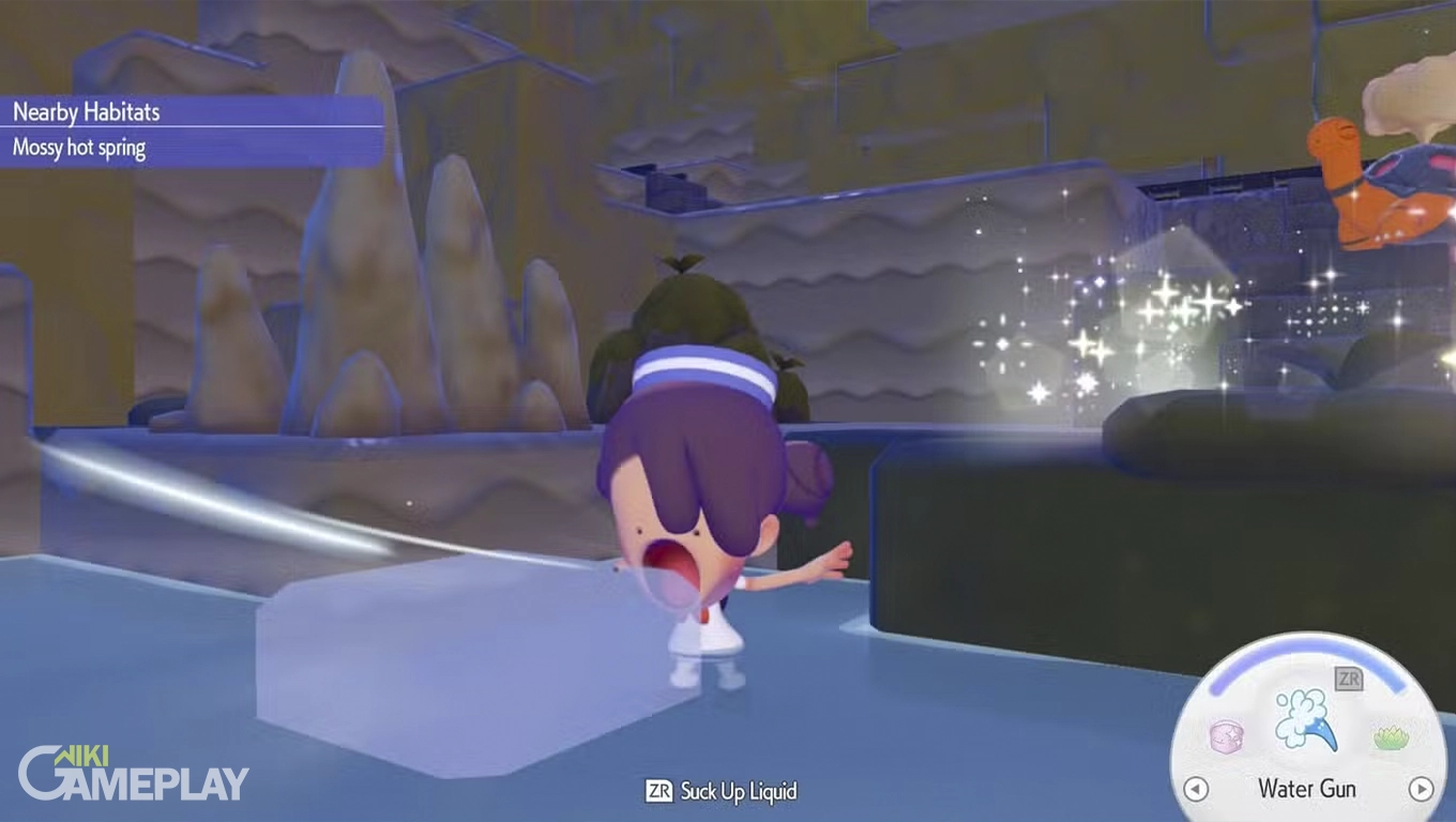 Como usar a habilidade Suck para mover água em Pokémon Pokopia Jogador usando a habilidade Suck para sugar e mover água em Pokémon Pokopia - Pokémon Pokopia como fazer água