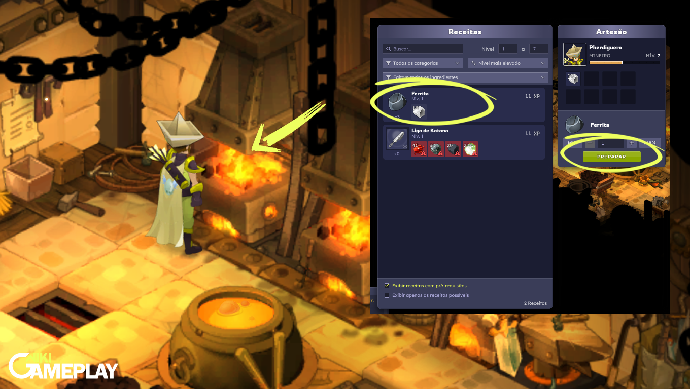 Como criar Ferrita em Dofus durante a missão O Machado e a Picareta
