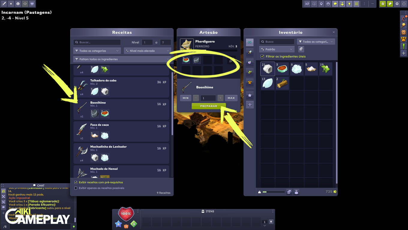Como criar A Espada Boonihime durante a missão Preparação para o combate no Dofus